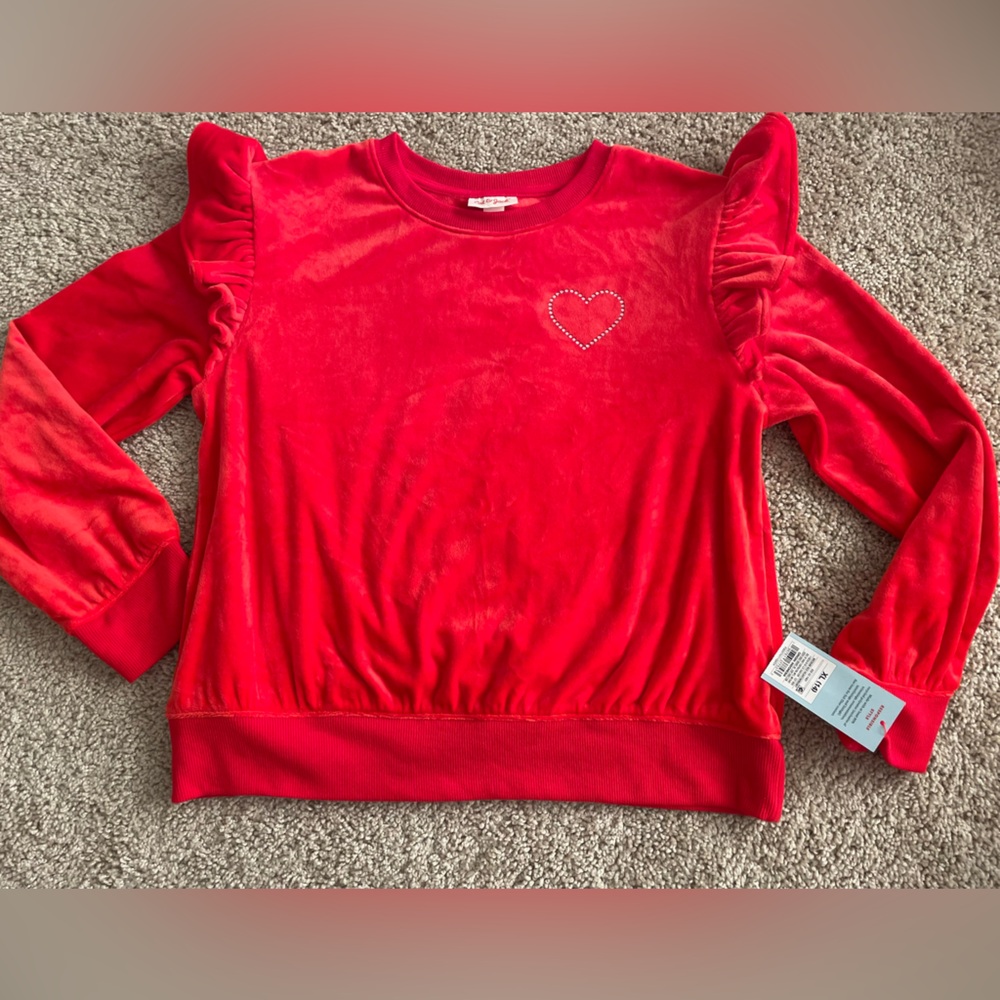 Cat & Jack Red Heart Sweatshirt Girls Size XL (14)